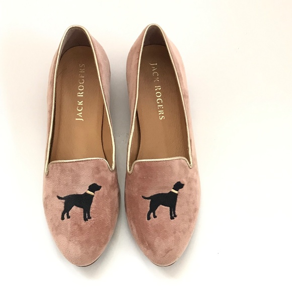 Jack Rogers Shoes - Jack Rogers Pink Velvet Embroidered Dog Loafers